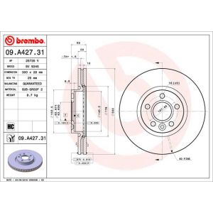 Disco de freno BREMBO 09A42731 vorne, ventilado , altamente carbonizado, 1 Pieza