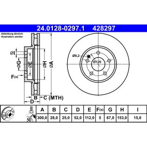 Disco de freno ATE 24.0128-0297.1 vorne, ventilado , altamente carbonizado, 1 Pieza