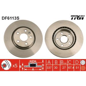 Jarrulevy TRW DF6113S edessä, tuuletettu, 1 kpl