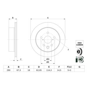 Disque de frein BOSCH 0 986 479 G64 à l'arrière, ventilé, hautement carbonisé, 1 pièce