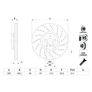 Disco de freno BOSCH 0 986 479 F55 vorne, ventilado , altamente carbonizado, 1 Pieza