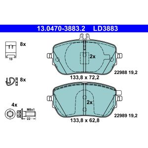 Set di pastiglie freno, freno a disco ATE 13.0470-3883.2, Anteriore