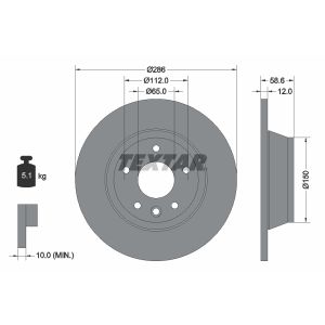 Disque de frein TEXTAR 92159403 à l'arrière, plein, 1 pièce