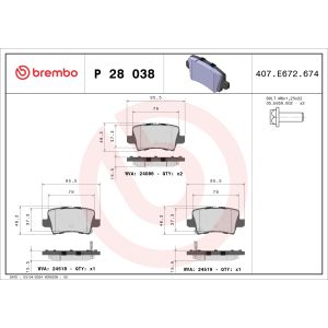 Conjunto de pastilhas de travão BREMBO P 28 038, atrás