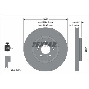 Disco de travão TEXTAR 92337103 frente, ventilado, 1 Peça