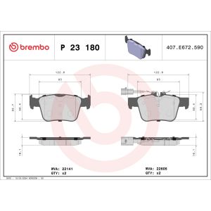 Conjunto de pastilhas de travão BREMBO P 23 180, atrás