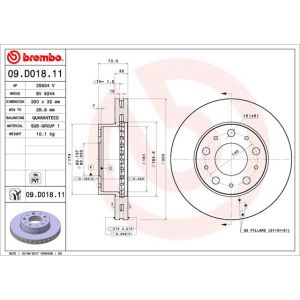 Jarrulevy BREMBO 09D01811 edessä, tuuletettu, 1 kpl