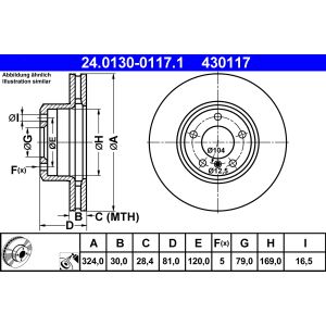 Disco de freno ATE 24.0130-0117.1 frente, ventilado, altamente carbonizado, 1 pieza