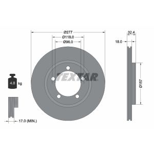 Disco freno TEXTAR 92114200 anteriore, ventilato, 1 pezzo