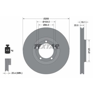 Disco freno TEXTAR 92112400 anteriore, ventilato, 1 pezzo