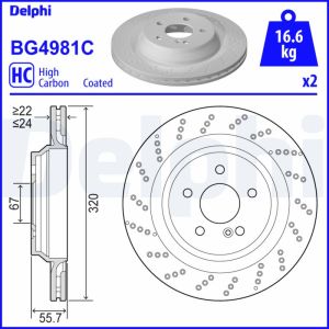 Disque de frein DELPHI BG4981C arrière, ventilé, perforé, à haute teneur en carbone, 1 pièce