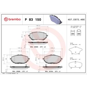 Kit de plaquettes de frein, frein à disque BREMBO P 83 150, Avant