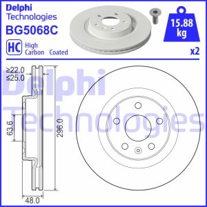 Discos de freno DELPHI BG5068C vorne, ventilado , altamente carbonizado, 2 Pieza