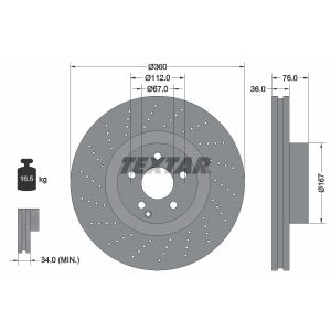 Disque de frein TEXTAR 92124200 avant, ventilé, perforé, 1 Stück