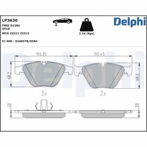 Bromsbeläggssats DELPHI LP3630, fram