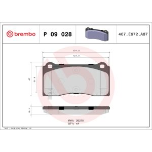 Juego de pastillas de freno BREMBO P 09 028, delante