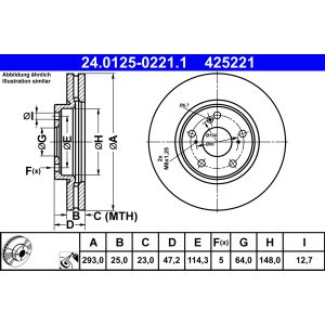 Disco de travão ATE 24.0125-0221.1 Frente, ventilado, 1 Peça