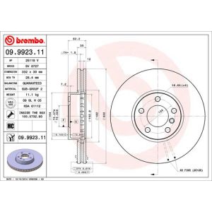 Jarrulevy BREMBO 9992311 edessä, tuuletettu, erittäin hiilihappoinen, 1 Kappale