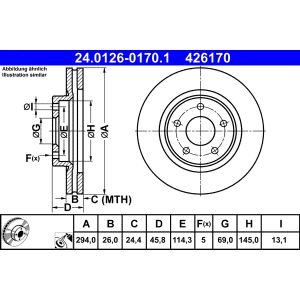 Disco de freno ATE 24.0126-0170.1 frente, ventilado, 1 pieza