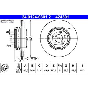 Disque de frein ATE 24.0124-0301.2 à l'arrière, ventilé, hautement carbonisé, 1 pièce