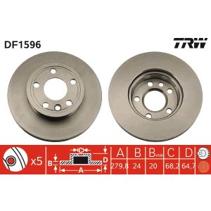 Jarrulevy TRW DF1596 edessä, tuuletettu, 1 kpl