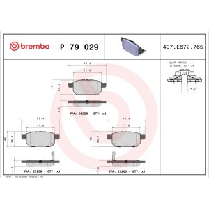 Conjunto de pastilhas de travão BREMBO P 79 029, atrás