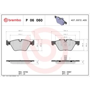 Jeu de plaquettes de frein BREMBO P 06 060, avant