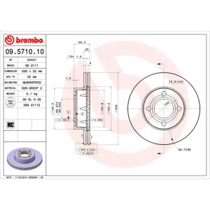 Jarrulevy BREMBO 09.5710.10, edessä, tuuletettu, 1 kpl