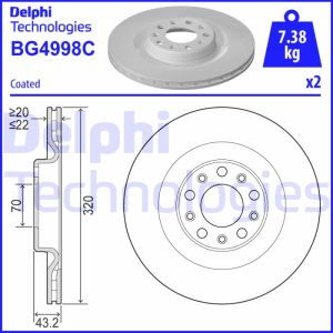 Jarrulevy DELPHI BG4998C takana, tuuletettu, 2 kpl