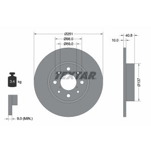 Disque de frein TEXTAR 92202303 à l'arrière, plein, 1 pièce