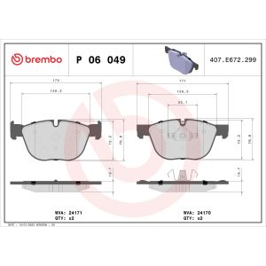 Jeu de garnitures de frein, frein à disque PRIME LINE BREMBO P 06 049