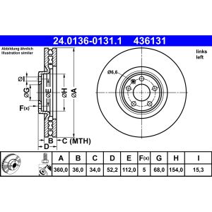 Disco de freno ATE 24.0136-0131.1 delantero, ventilado , altamente carbonizado, 1 Pieza