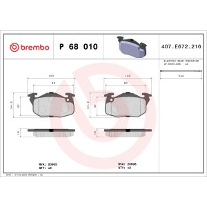 Jogo de pastilhas de travão, travão de disco BREMBO P 68 010