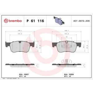 Conjunto de pastilhas de travão BREMBO P 61 116, Frente