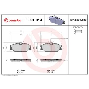 Bremsbelagsatz, Scheibenbremse BREMBO P 68 014