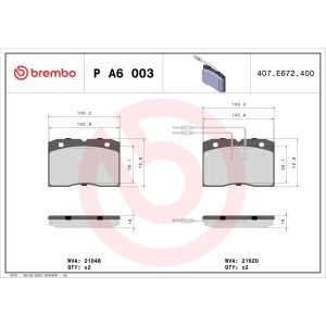 Levyjarrun jarrupalasarja BREMBO P A6 003