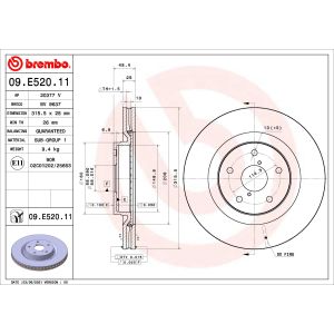 Disco de travão - Revestido a UV BREMBO 09.E520.11