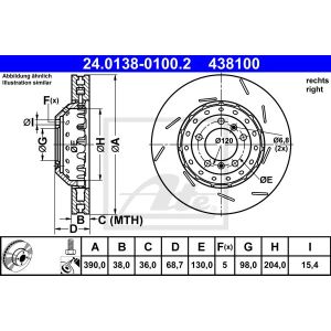 Bremsscheibe ATE 24.0138-0100.2 vorne, geschlitzt, hochkarbonisiert, 1 Stück