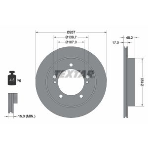 Disco freno TEXTAR 92076400 anteriore, ventilato, 1 pezzo