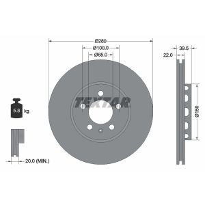 Disco freno TEXTAR 92061400, anteriore, ventilato , 1 pezzo