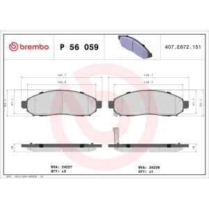 Kit de plaquettes de frein, frein à disque BREMBO P 56 059, Avant