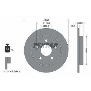 Disque de frein TEXTAR 92032400 à l'arrière, plein, 1 pièce