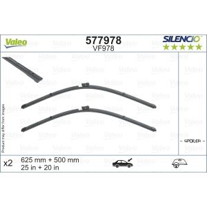 Ruitenwisser VALEO 577978, Silencio Lengte 625+500mm, voor, 2 Stuk