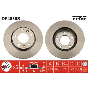 Jarrulevy TRW DF4836S edessä, tuuletettu, 1 kpl