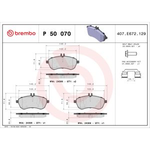 Conjunto de pastilhas de travão BREMBO P 50 070, frente