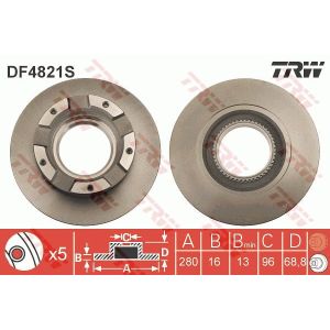 Disque de frein TRW DF4821S, 1 pièce
