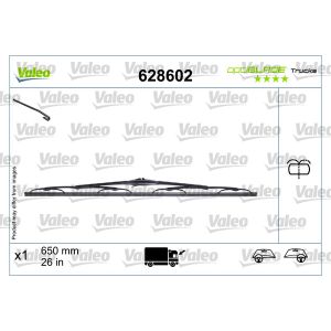 Ruitenwisser VALEO 628602, Optiblade lengte 600mm, vóór, 1 stuks