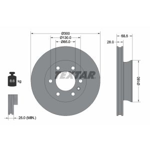 Disco freno TEXTAR 92301203 anteriore, ventilato, 1 pezzo