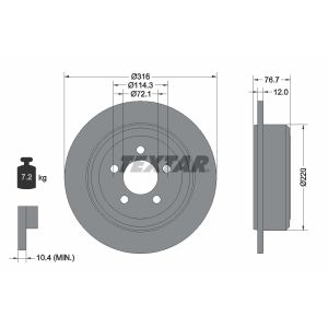 Disco de freno TEXTAR 92202703 hinten, macizo, 1 Pieza