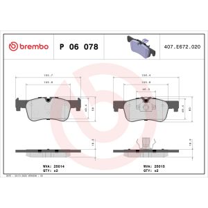 Conjunto de pastilhas de travão BREMBO P 06 078, frente